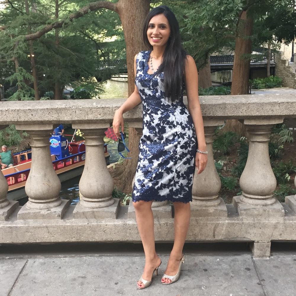 Tadashi Shoji navy and gray cocktail dress size 2